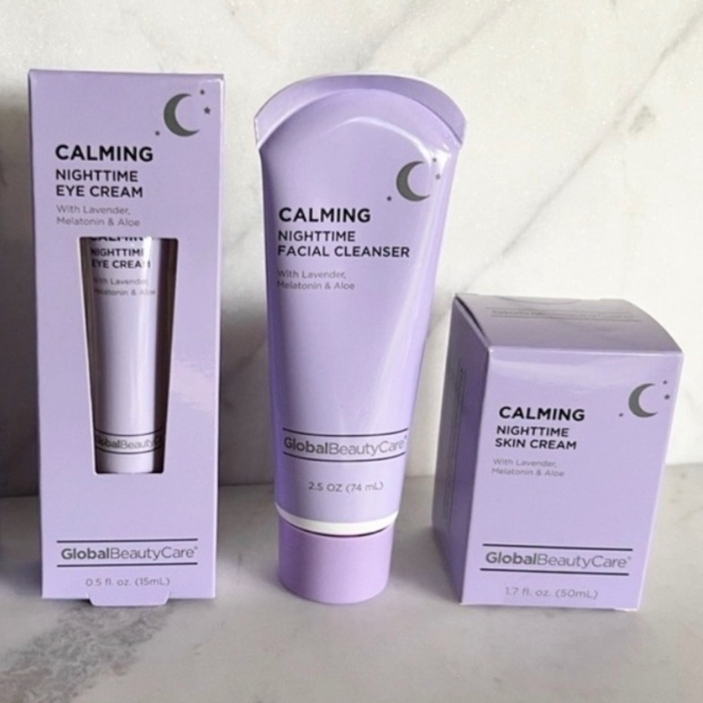 Calming Nighttime Skincare Set 3 pieces-eye cream, skin cream and cleanser